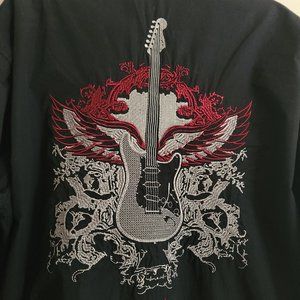 Rock & Roll Guitar embroidered button up shirt Size L